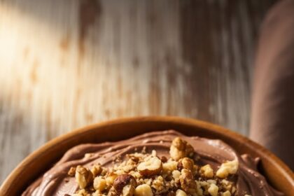 Bowl Of Chocolate Mousse With Nuts