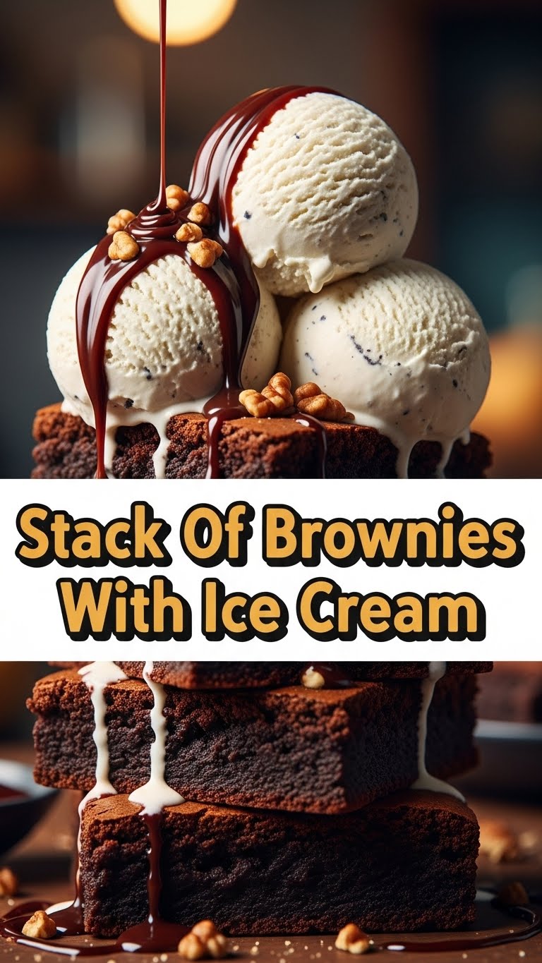 Stack Of Brownies With Ice Cream
