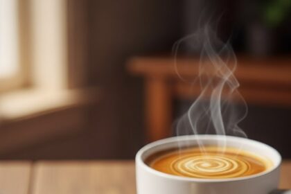 Cherry Pie With Ice Cream And Coffee