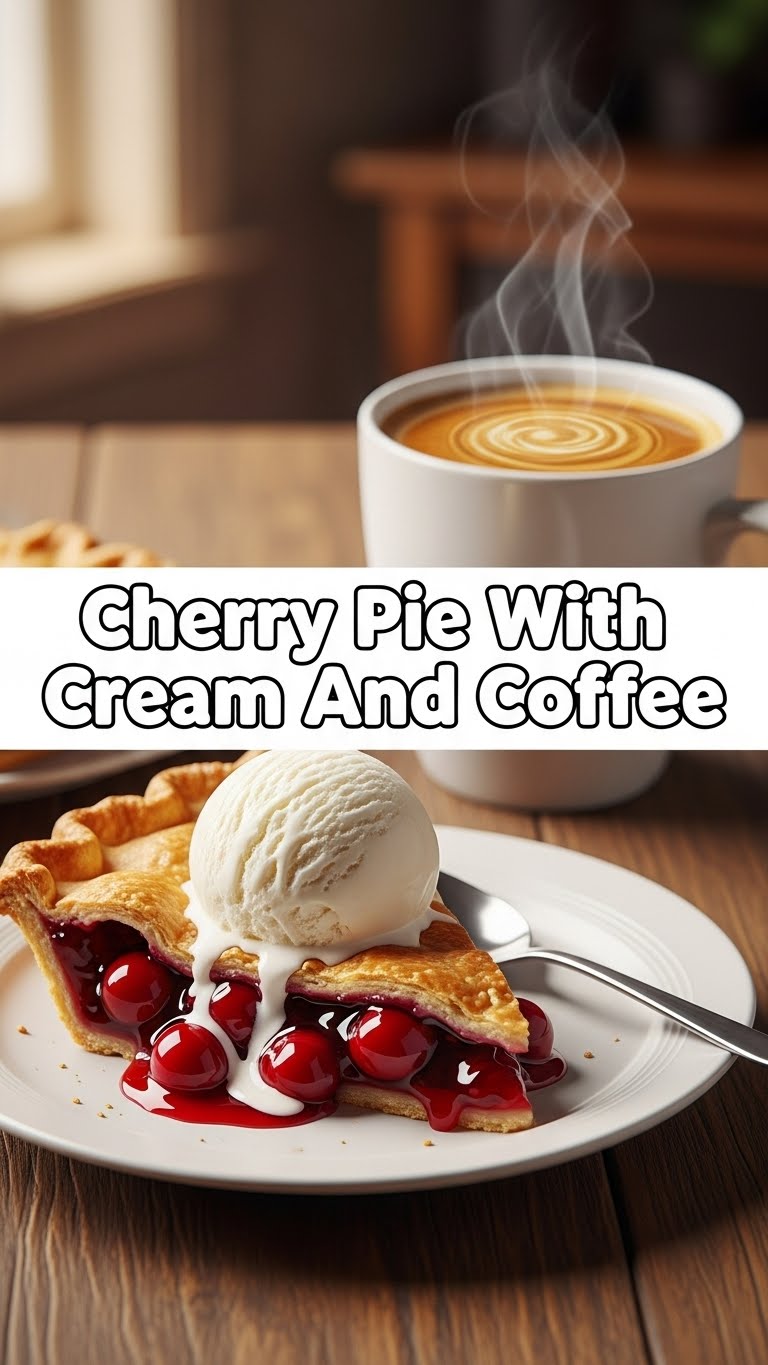 Cherry Pie With Ice Cream And Coffee