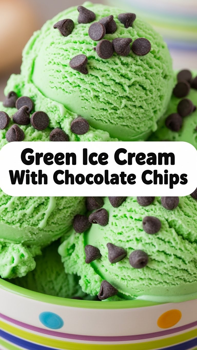 Green Ice Cream With Chocolate Chips