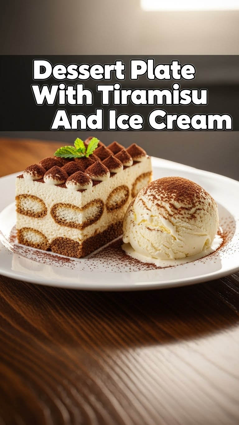 Dessert Plate With Tiramisu And Ice Cream