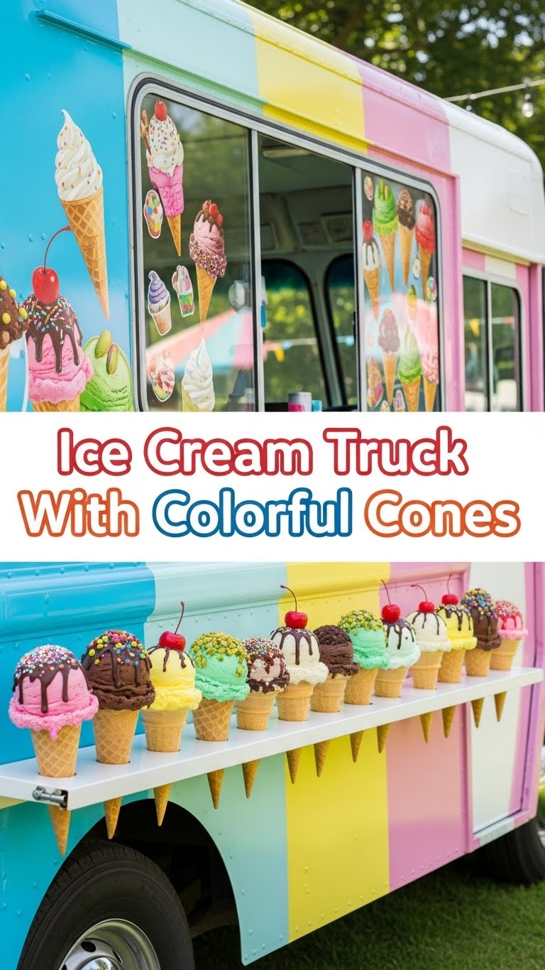 Ice Cream Truck With Colorful Cones