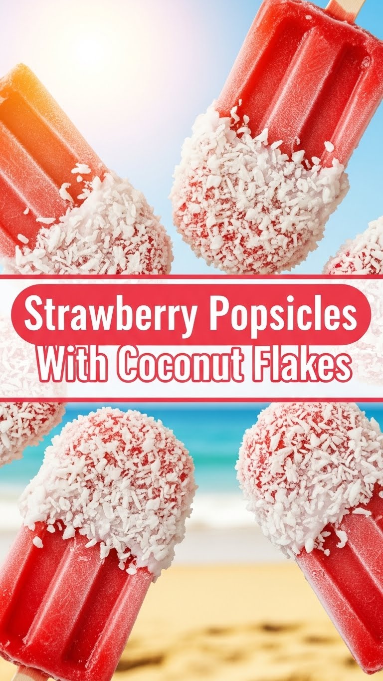 Strawberry Popsicles With Coconut Flakes
