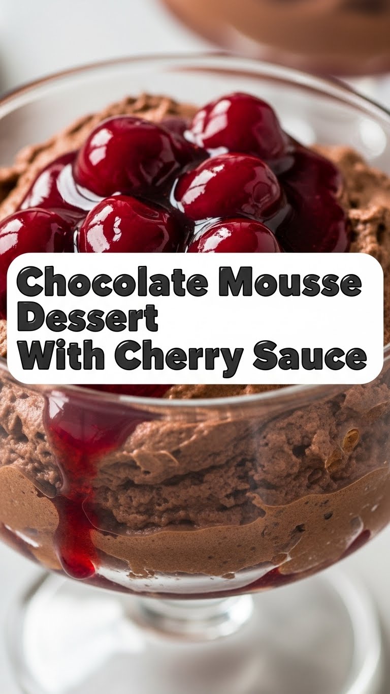 Chocolate Mousse Dessert With Cherry Sauce