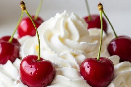 Chocolate Mousse With Whipped Cream And Cherries