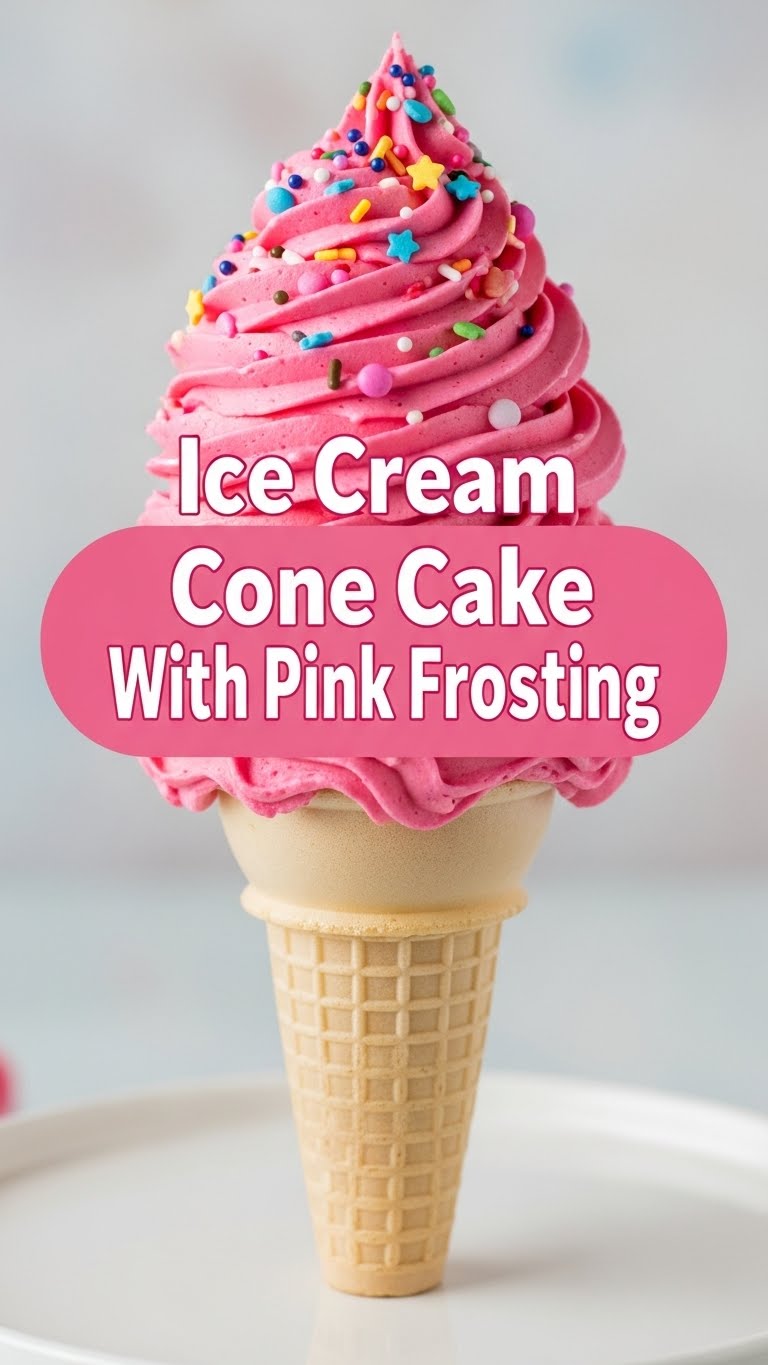 Ice Cream Cone Cake With Pink Frosting