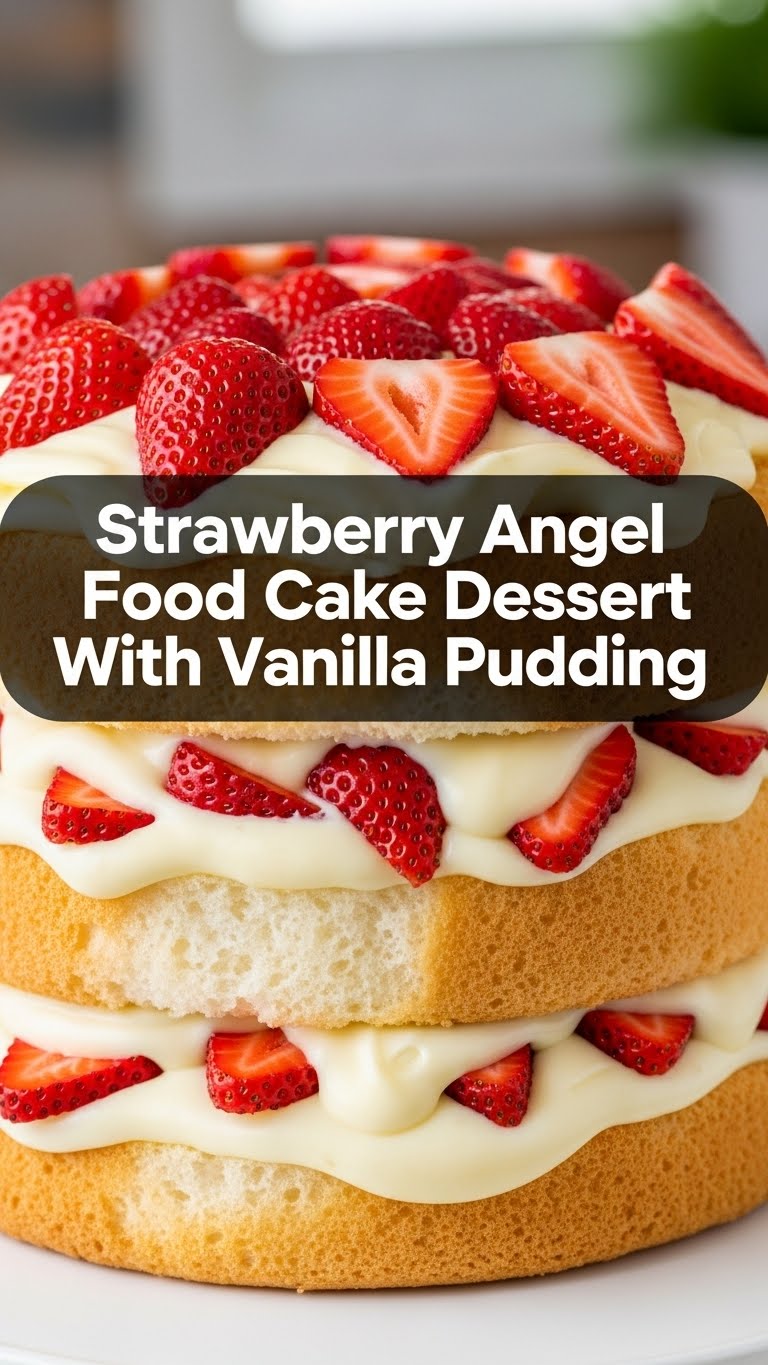 Strawberry Angel Food Cake Dessert With Vanilla Pudding