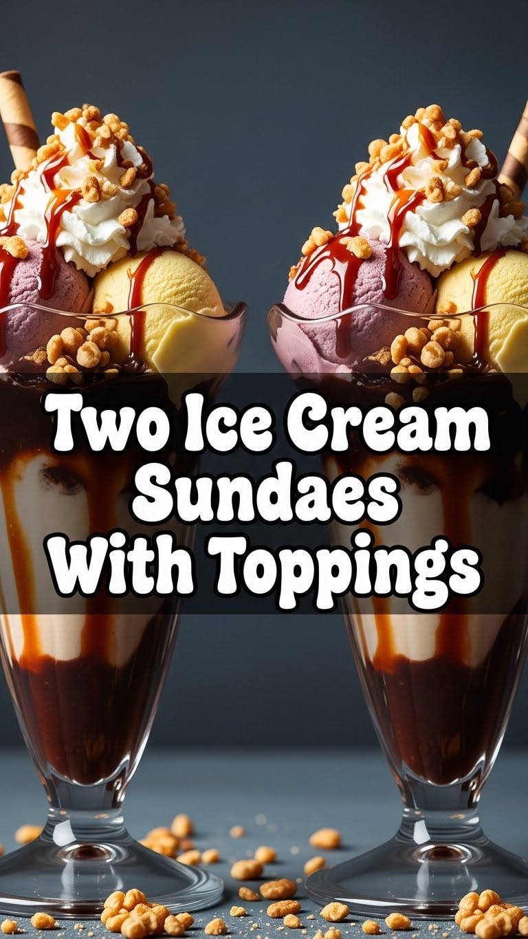 Two Ice Cream Sundaes With Toppings