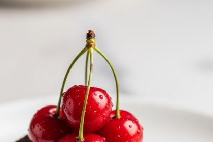 Chocolate Dessert With Ice Cream And Cherries