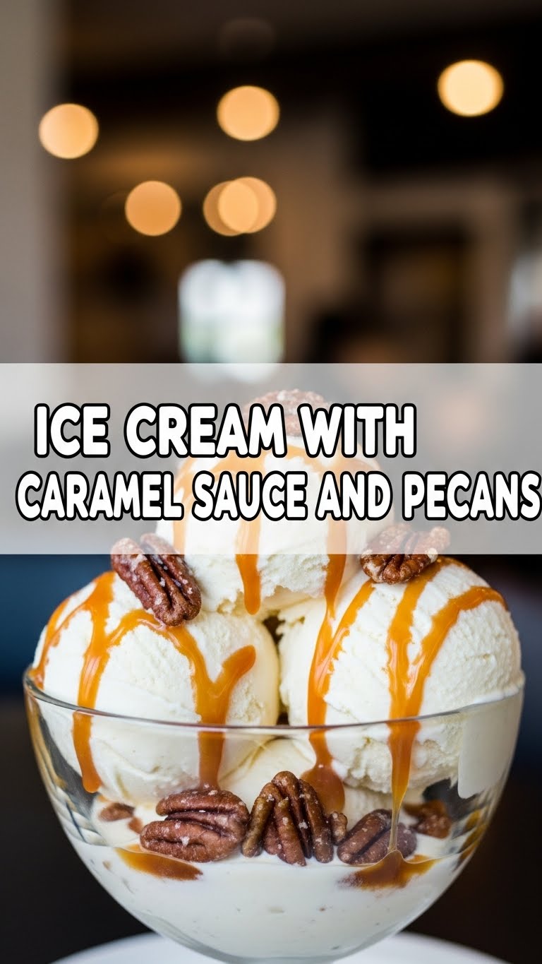 Ice Cream With Caramel Sauce And Pecans