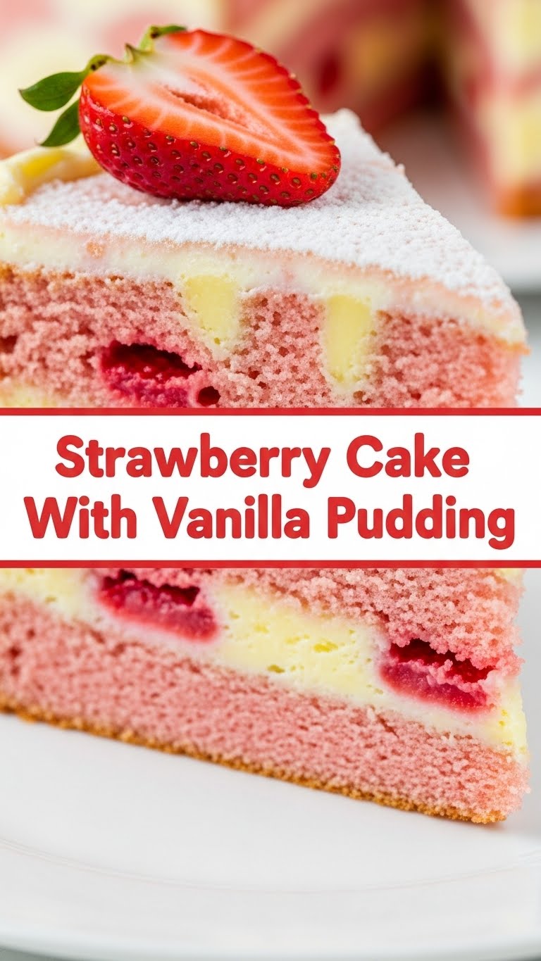 Strawberry Cake With Vanilla Pudding