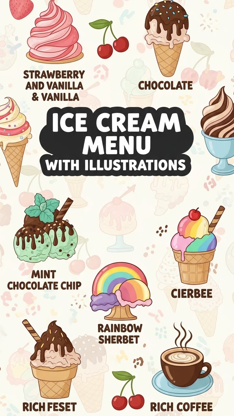 Ice Cream Menu With Illustrations