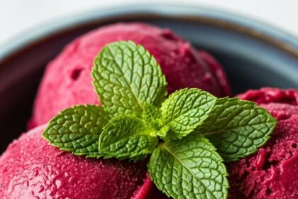 Berry Sorbet With Mint Garnish