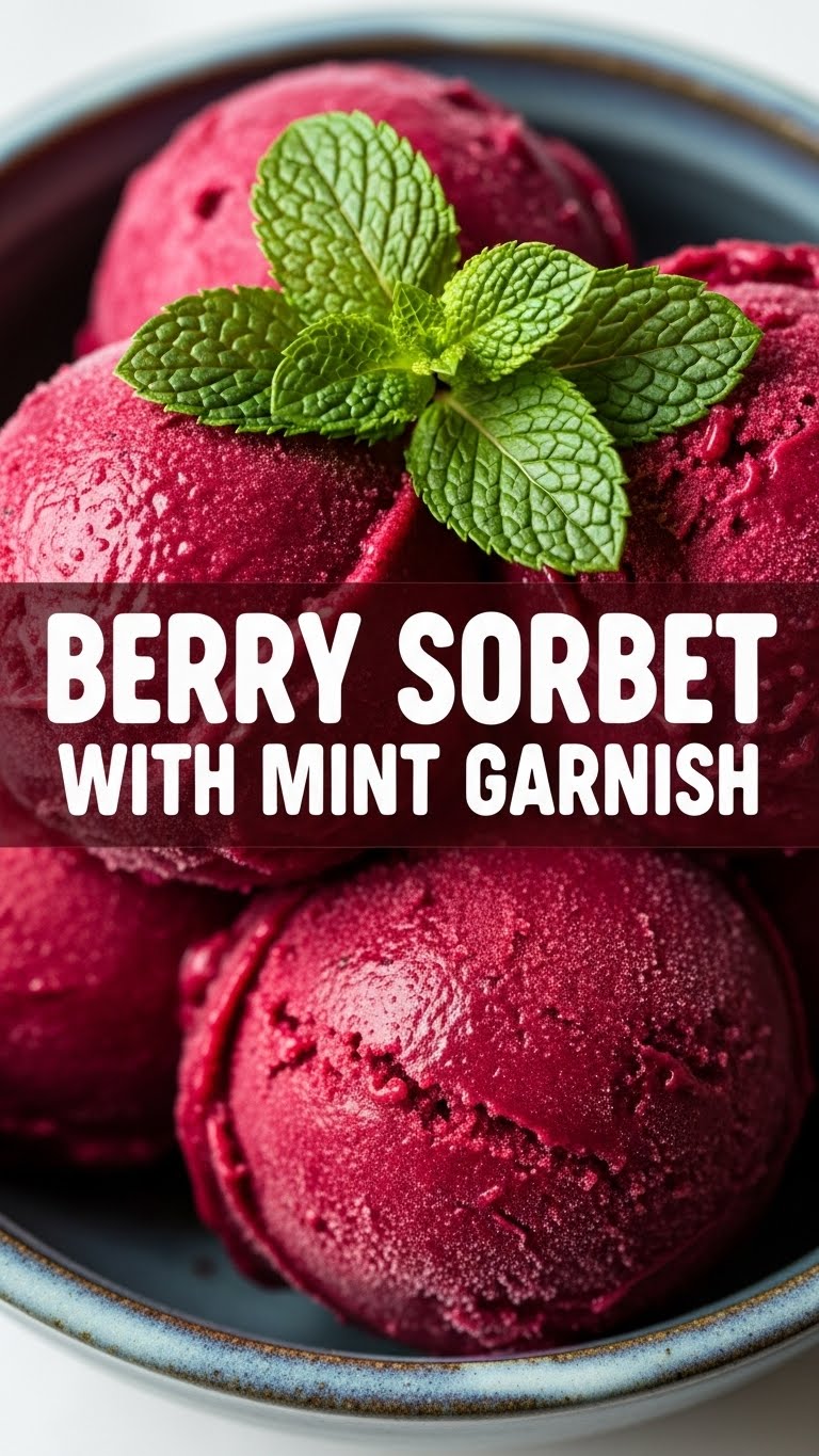 Berry Sorbet With Mint Garnish