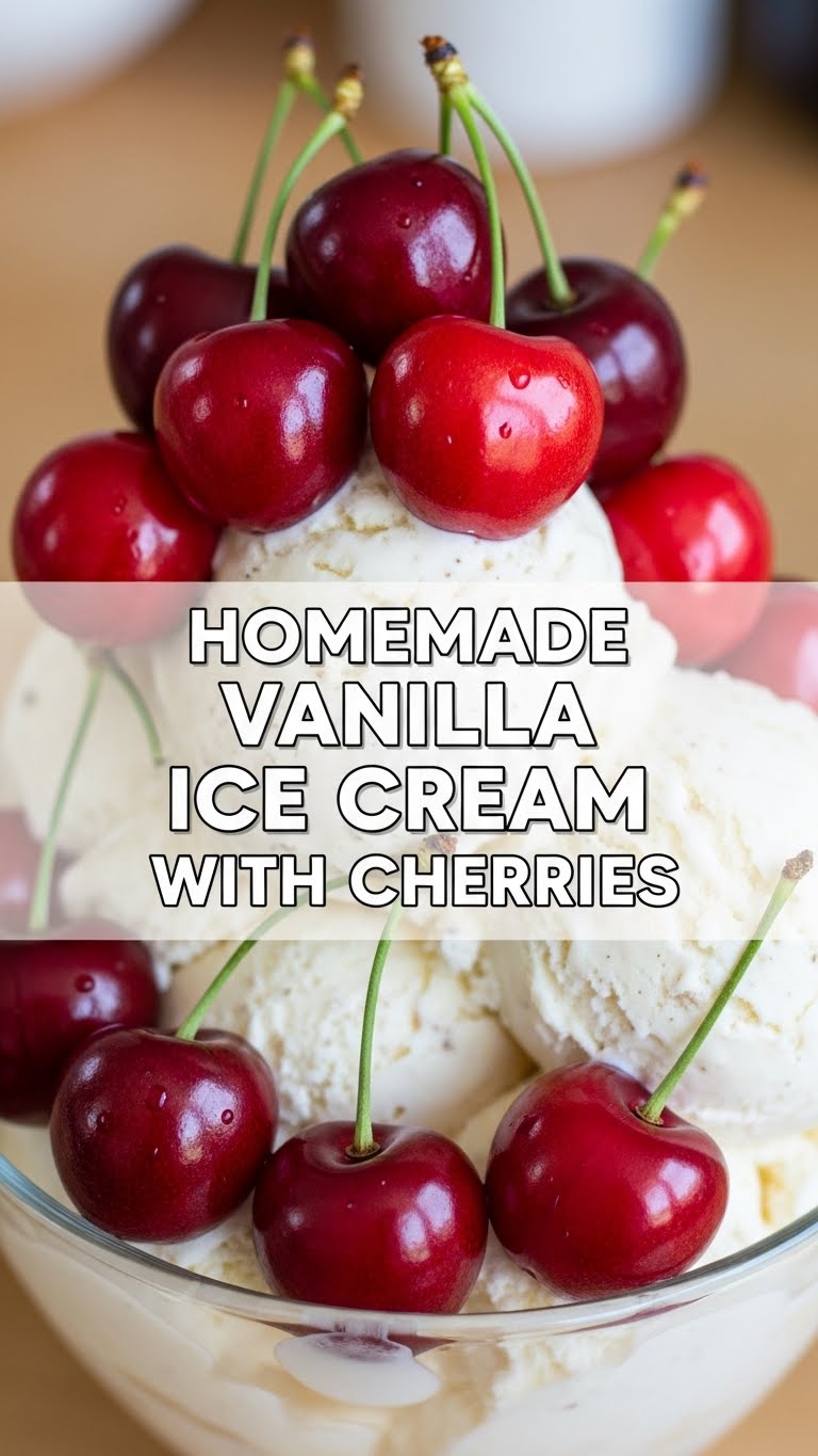 Homemade Vanilla Ice Cream With Cherries