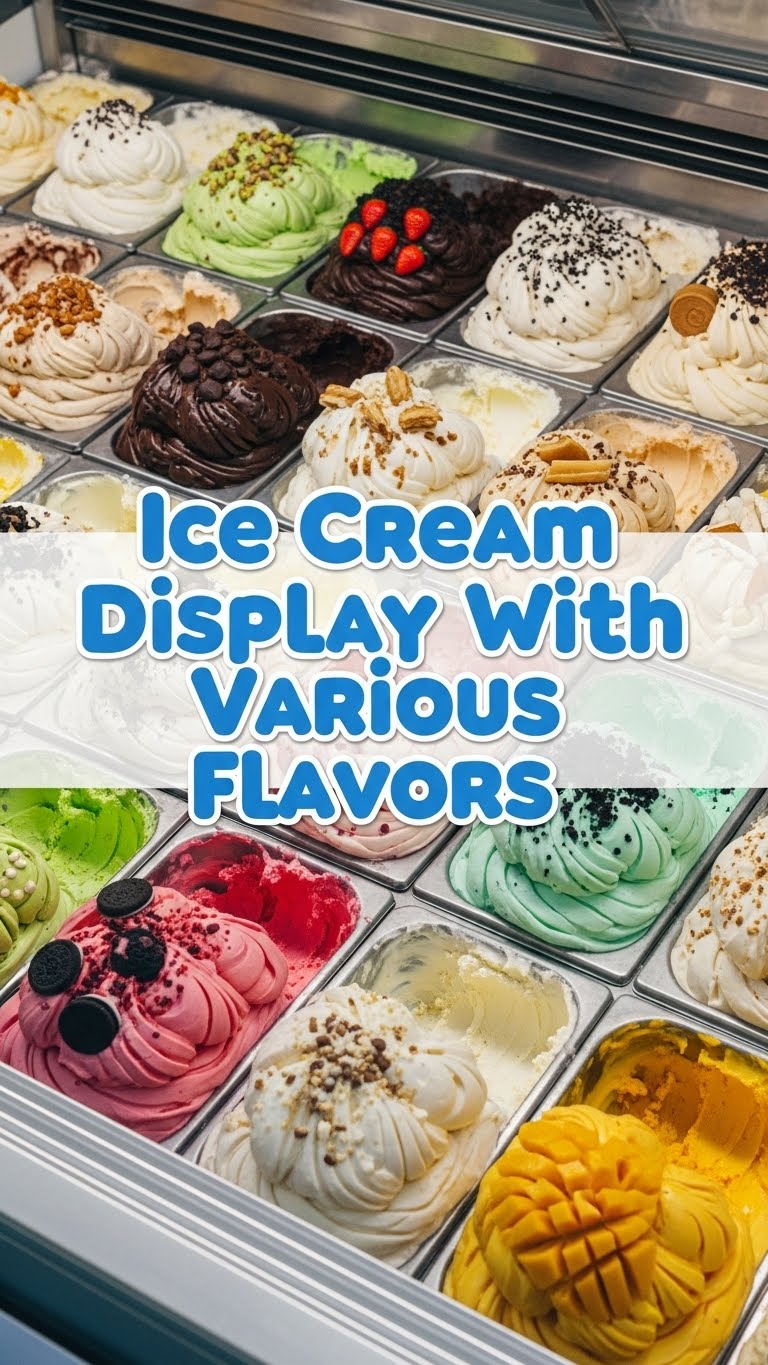 Ice Cream Display With Various Flavors