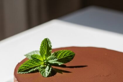 Chocolate Mousse Cake With Mint Garnish