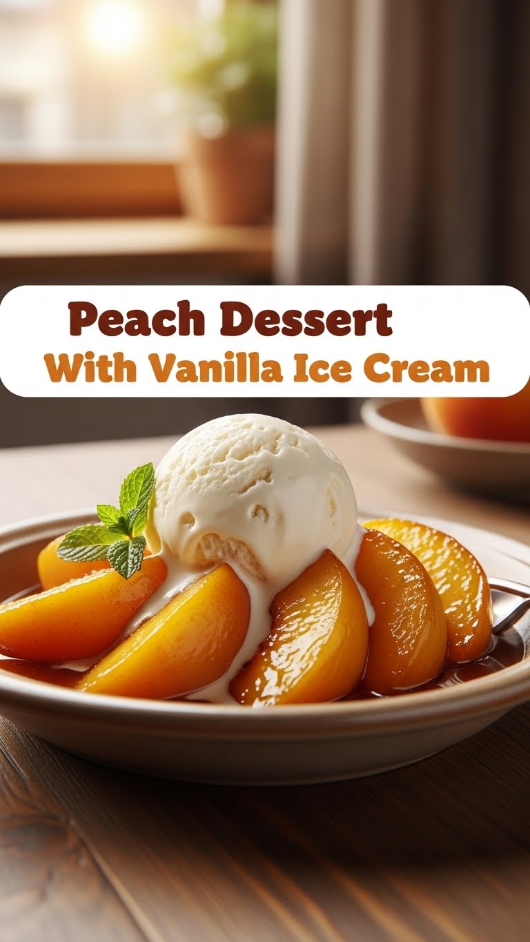 Peach Dessert With Vanilla Ice Cream