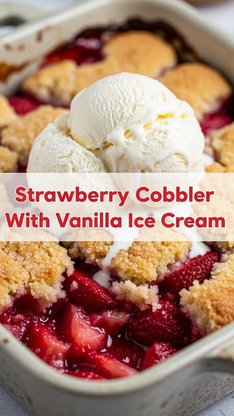 Strawberry Cobbler With Vanilla Ice Cream