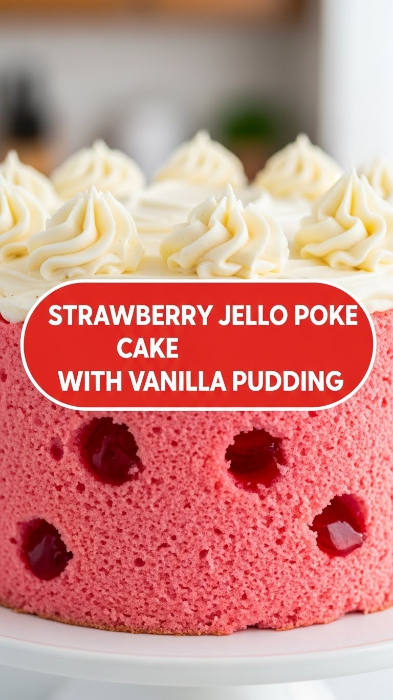 Strawberry Jello Poke Cake With Vanilla Pudding