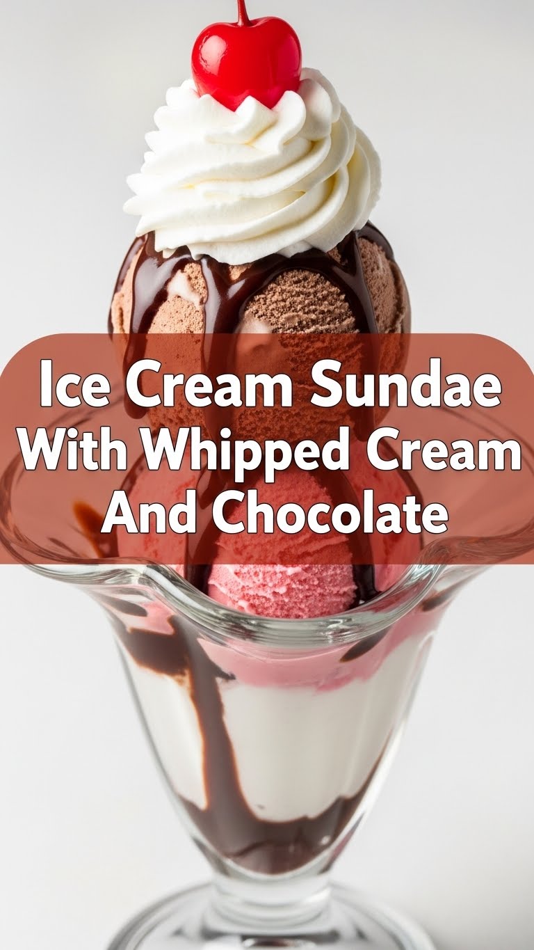 Ice Cream Sundae With Whipped Cream And Chocolate