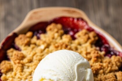 Cherry Crumble Dessert With Ice Cream