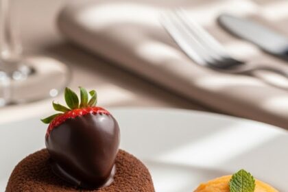 Chocolate Dessert With Mango Sorbet