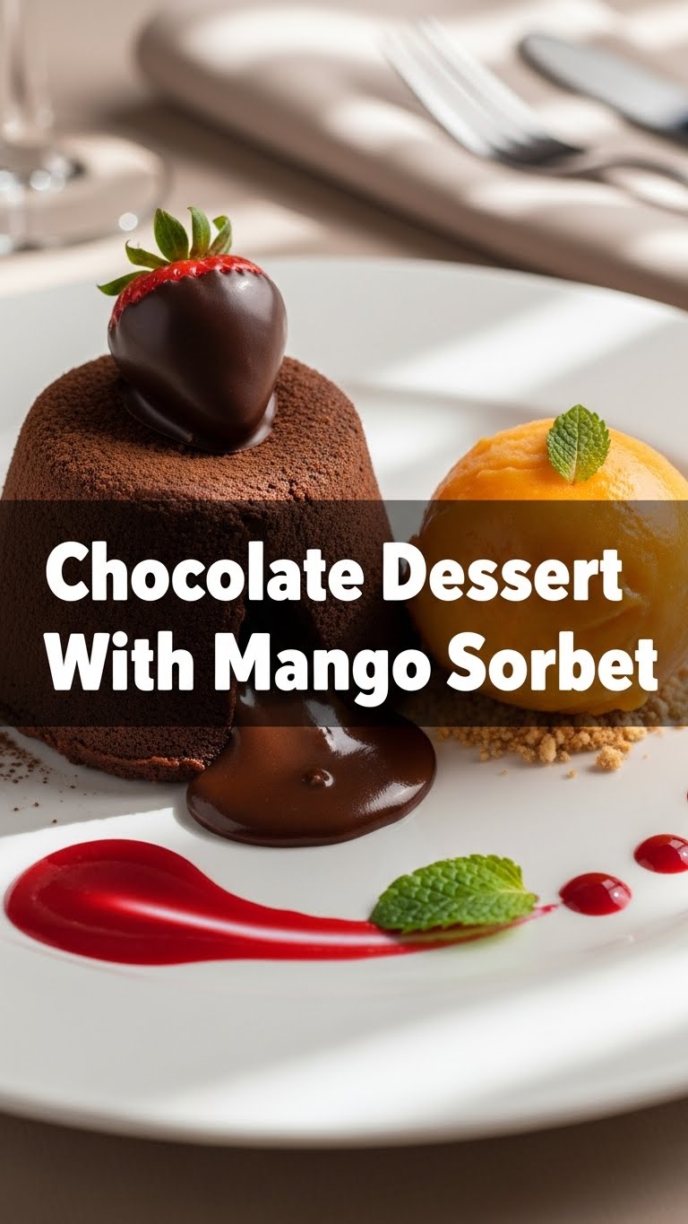 Chocolate Dessert With Mango Sorbet