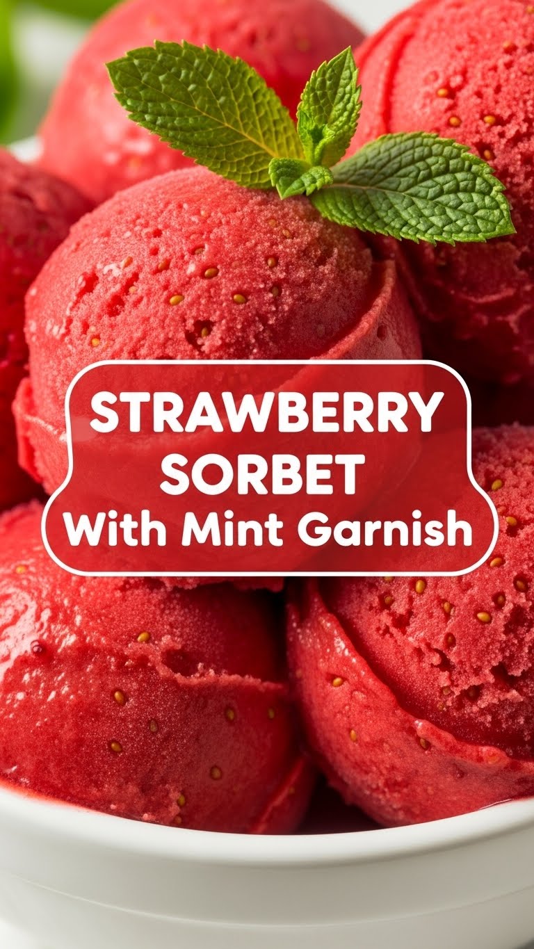 Strawberry Sorbet With Mint Garnish