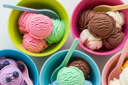 Colorful Ice Cream Bowls With Spoons
