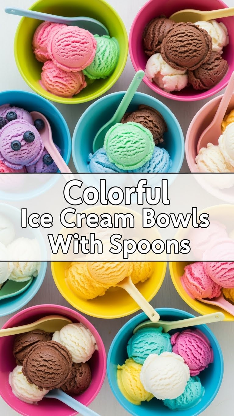 Colorful Ice Cream Bowls With Spoons