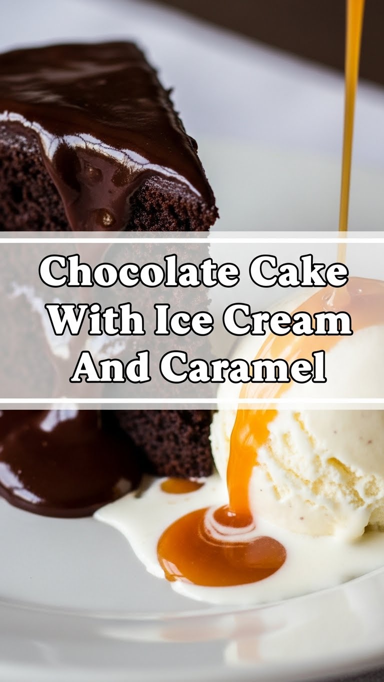 Chocolate Cake With Ice Cream And Caramel