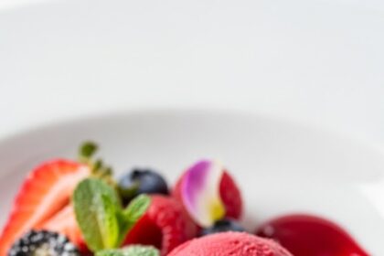 Elegant Dessert With Ice Cream And Fruit