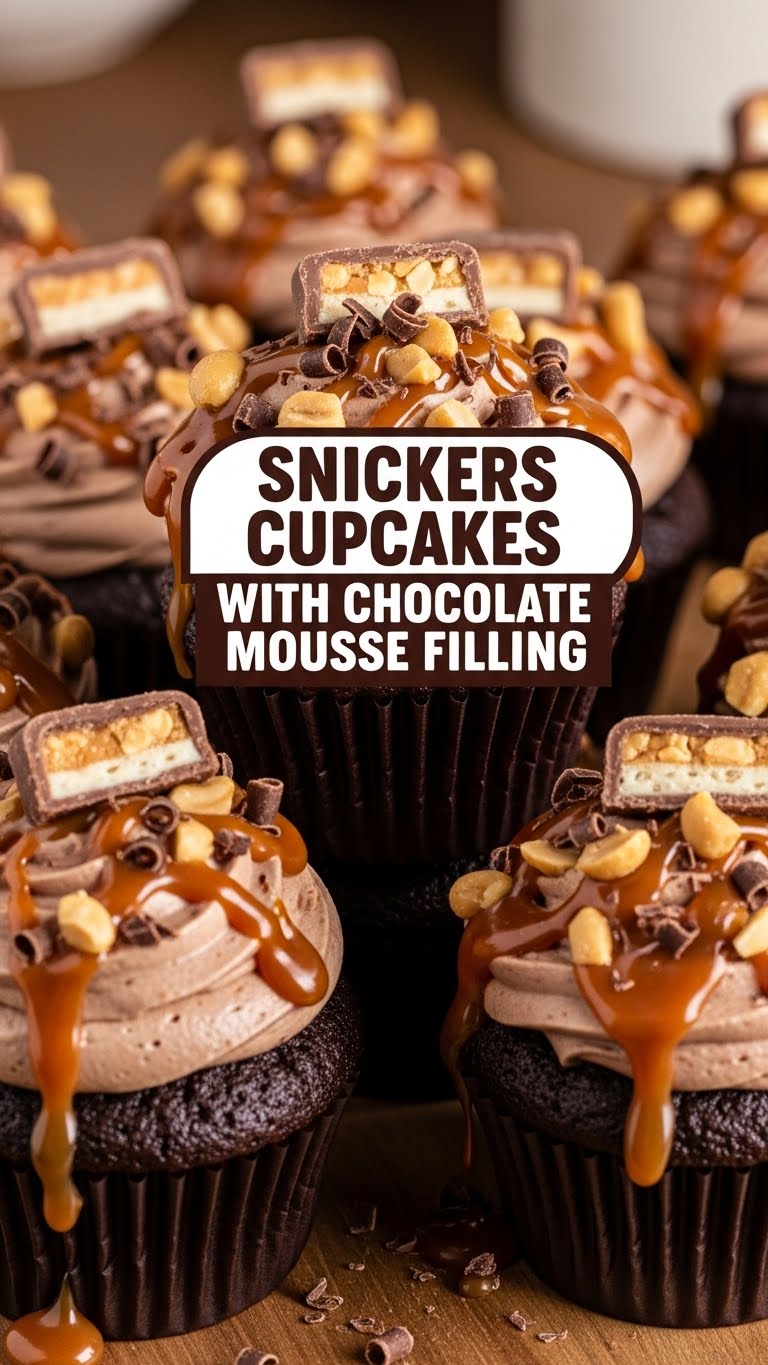 Snickers Cupcakes With Chocolate Mousse Filling