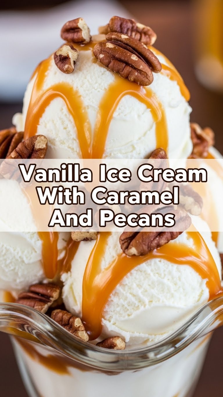 Vanilla Ice Cream With Caramel And Pecans