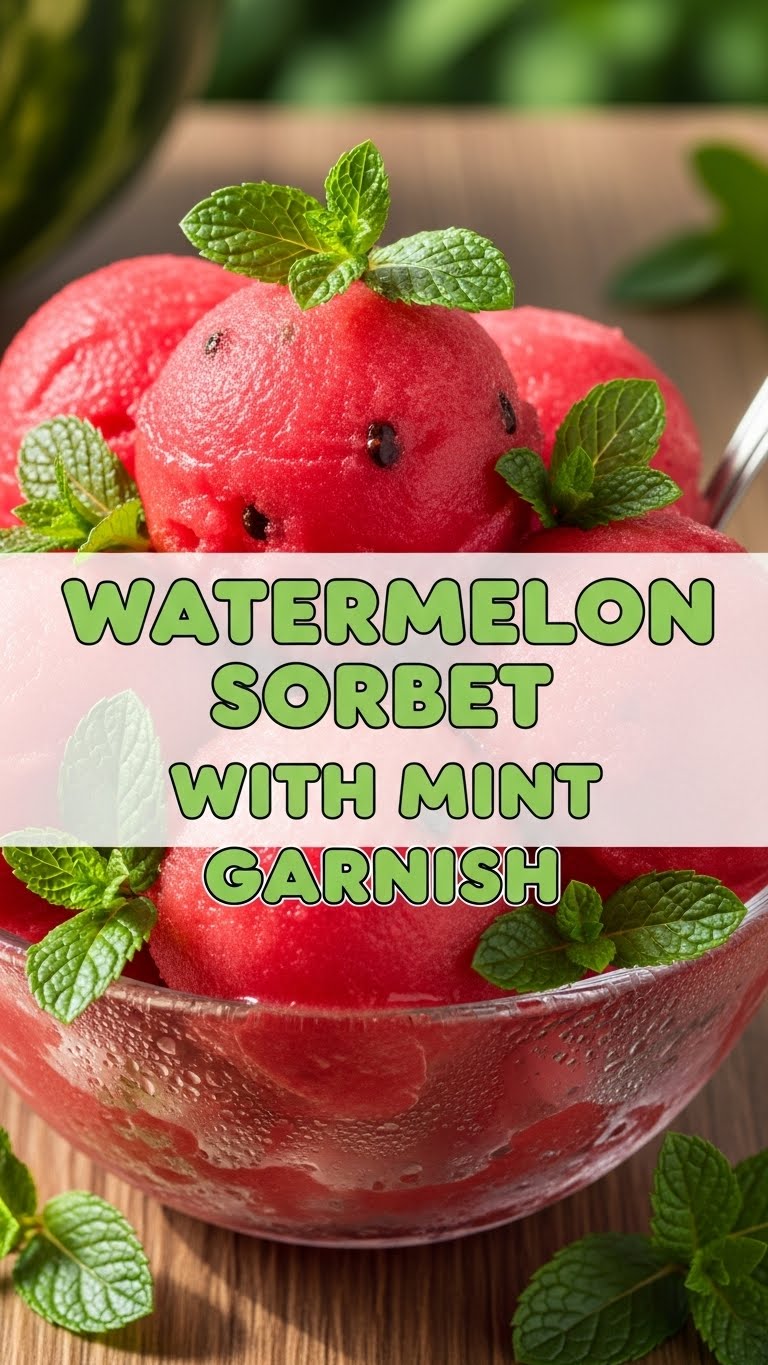 Watermelon Sorbet With Mint Garnish