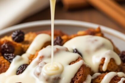 Cinnamon Raisin Bread Pudding With Vanilla Sauce
