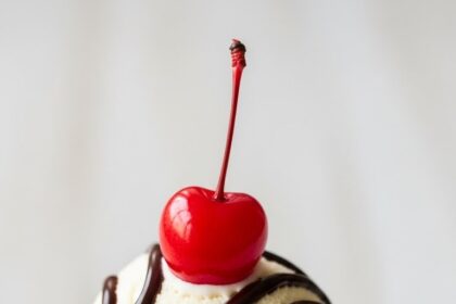 Ice Cream With Chocolate Sauce And Cherry
