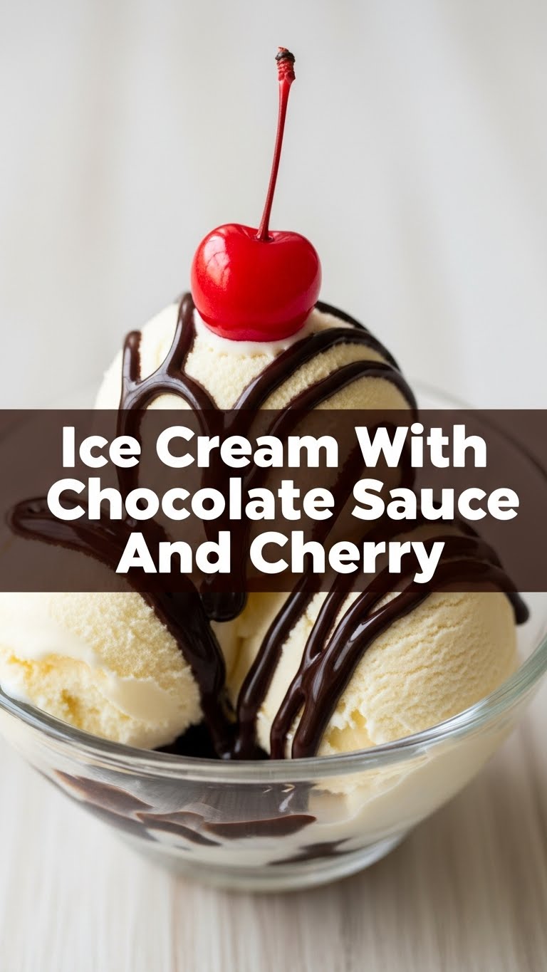 Ice Cream With Chocolate Sauce And Cherry