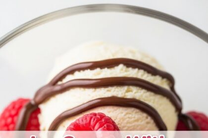 Ice Cream With Raspberries And Chocolate Sauce
