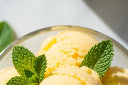 Lemon Sorbet With Mint Garnish