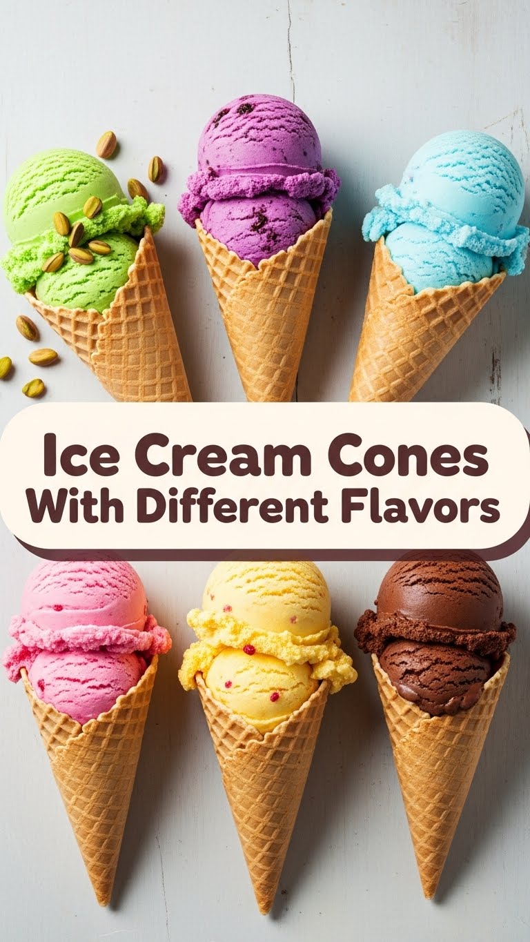 Ice Cream Cones With Different Flavors