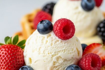 Heart-Shaped Waffles With Ice Cream