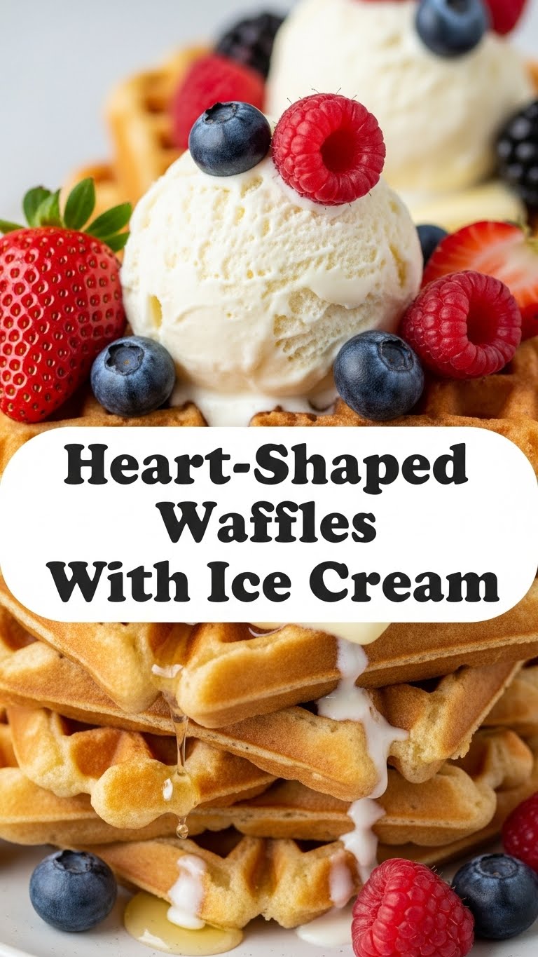 Heart-Shaped Waffles With Ice Cream