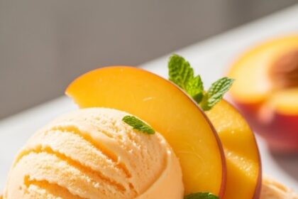 Peach Sorbet With Fresh Peaches