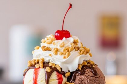Ice Cream Sundae With Cherry And Nuts