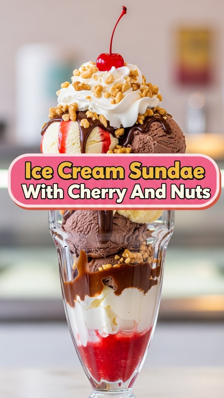 Ice Cream Sundae With Cherry And Nuts