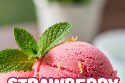 Strawberry Lemon Sorbet With Mint