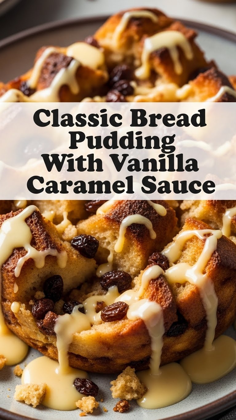 Classic Bread Pudding With Vanilla Caramel Sauce